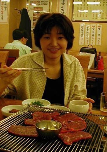 Shino Takayama enjoying Korean barbecue